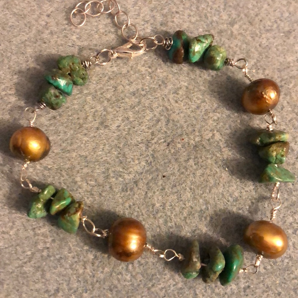 🎈turquoise & freshwater pearl bracelet - Picture 3 of 3